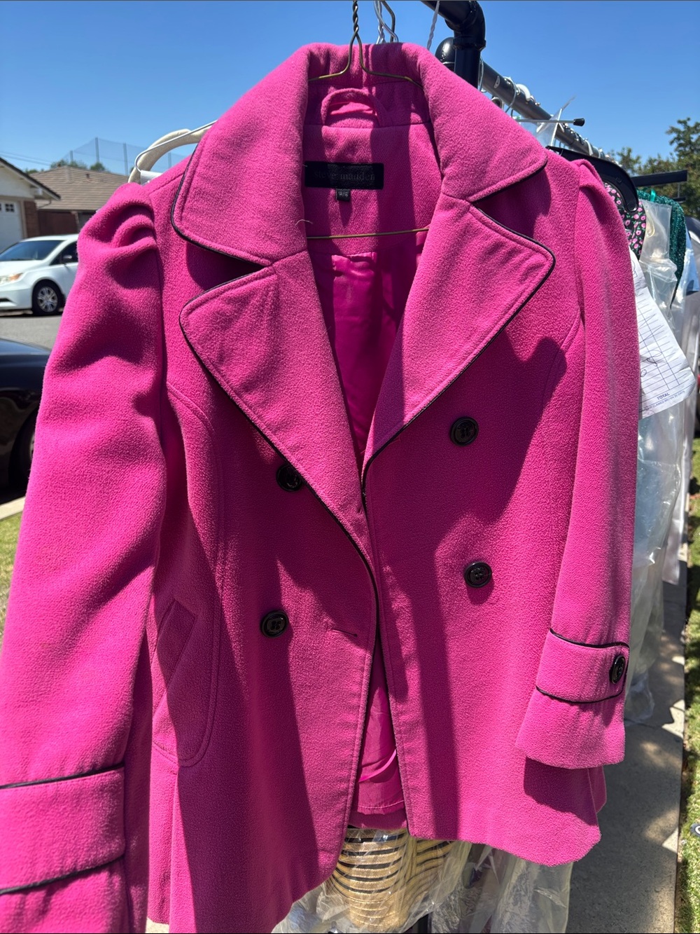 Steve Madden Fuchsia Double-Breasted Pea Coat